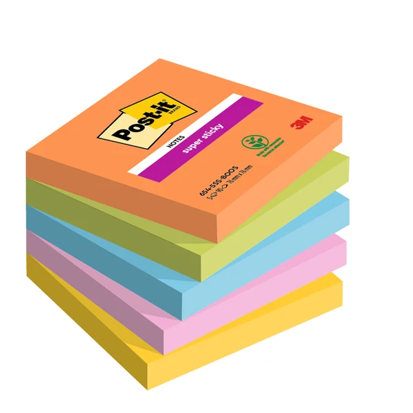 POST-IT - 7100258933 - Blocco Post-it Super Sticky - 654-5SS-BOOS - 76 x 76 mm - colori Boost - 90 fogli - Post-it - conf. 5 pezzi - 94363 - Conf. da 1 Pz.