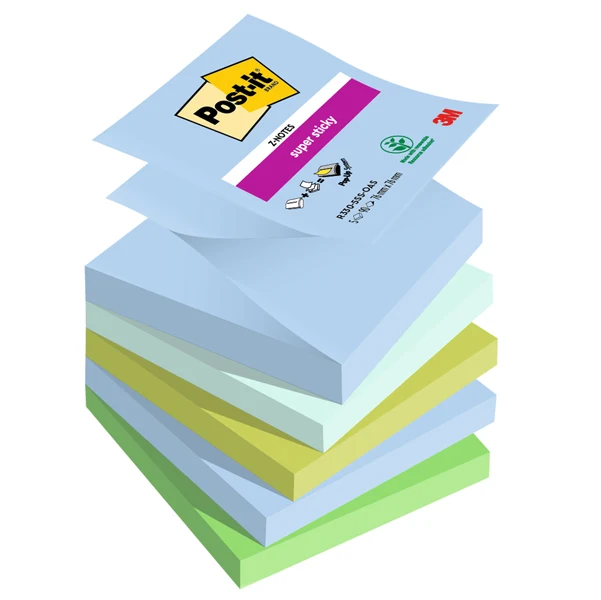 POST-IT - 7100258791 - Blocco Post-it Super Sticky Z Notes - R330-5SS-OAS - 76 x 76 mm - colori Oasis - 90 fogli - Post-it - conf. 5 pezzi - 94356 - Conf. da 1 Pz.