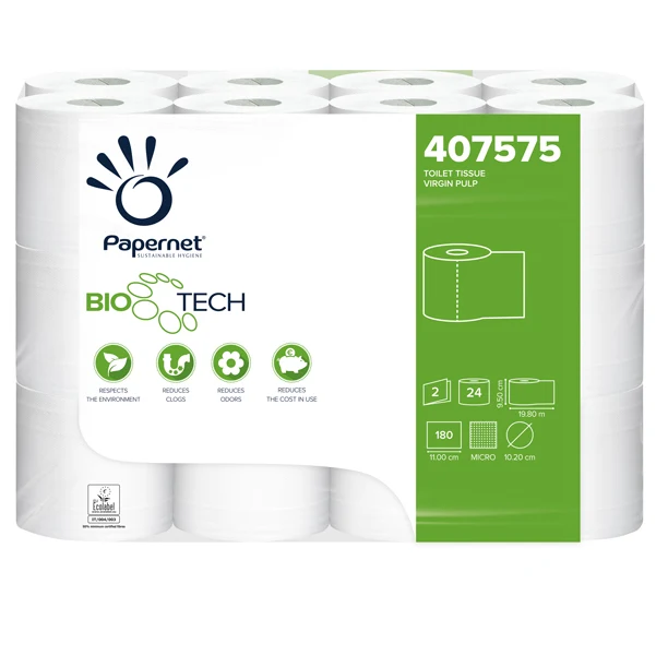PAPERNET - 407575 - Carta igienica classica Bio Tech - 180 strappi - 2 veli - 19,80 mt - Papernet - conf. 24 rotoli - 94265 - Conf. da 1 Pz.