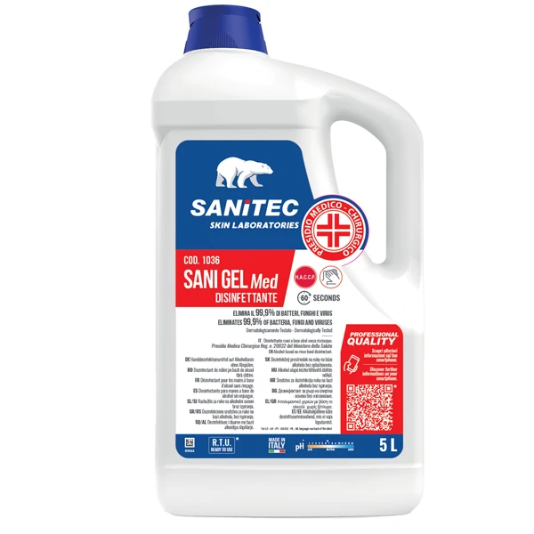 Sanitec - 1036 - Igienizzante mani Sani Gel Med - 5 L - non profumato - Sanitec - 93850 - Conf. da 1 Pz.