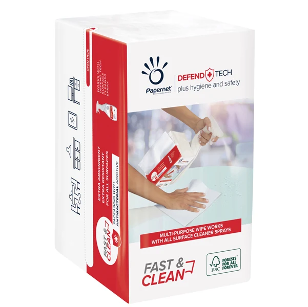 PAPERNET - 419295 - Panni Defend Tech - 2 veli - 21,6 x 33,25 cm - Fast&Clean - Papernet - pacco 100 pezzi - 93035 - Conf. da 20 Pz.