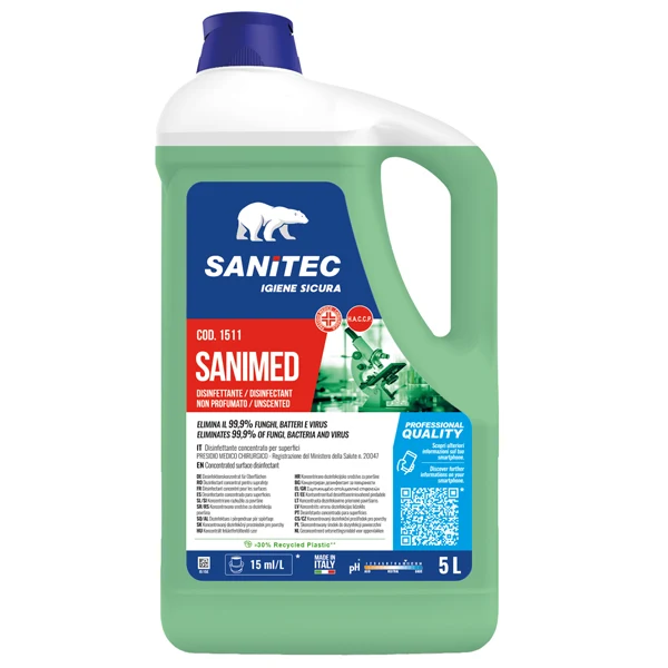 Sanitec - 1511 - Disinfettante superfici Sanimed - 5 L - non profumato - Sanitec - 91758 - Conf. da 1 Pz.
