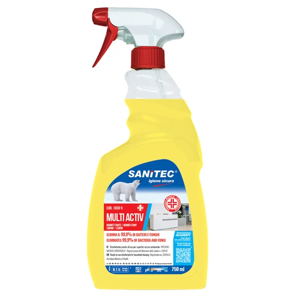 Sanitec - 1838-S - Sgrassatore disinfettante Multi Activ - trigger 750 ml - limone - Sanitec - 90402 - Conf. da 1 Pz.