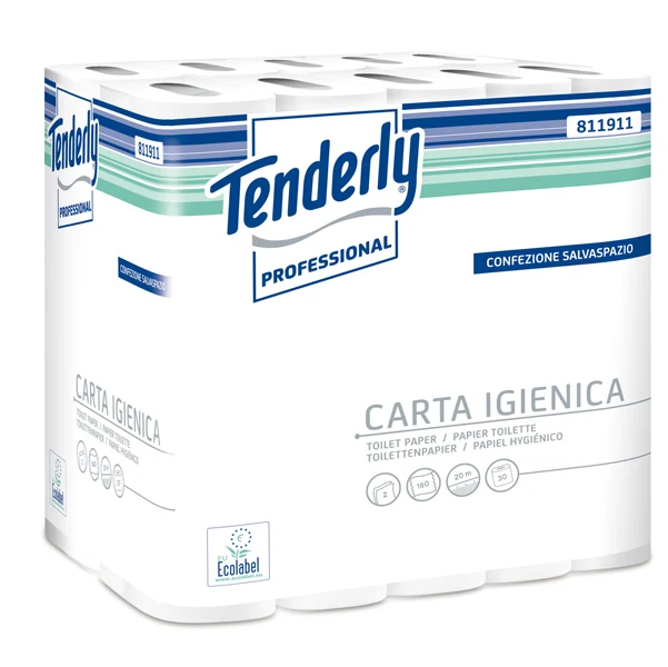 Tenderly Professional - 811911U - Carta igienica salvaspazio Tenderly - 160 strappi - diametro 9,9 cm - 9,3 cm x 20 mt - Tenderly Professional - pacco 30 rotoli - 89388 - Conf. da 1 Pz.