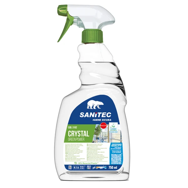 Sanitec - 3102 - Detergente Green Power Vetri - Sanitec - trigger da 750 ml - 82780 - Conf. da 1 Pz.