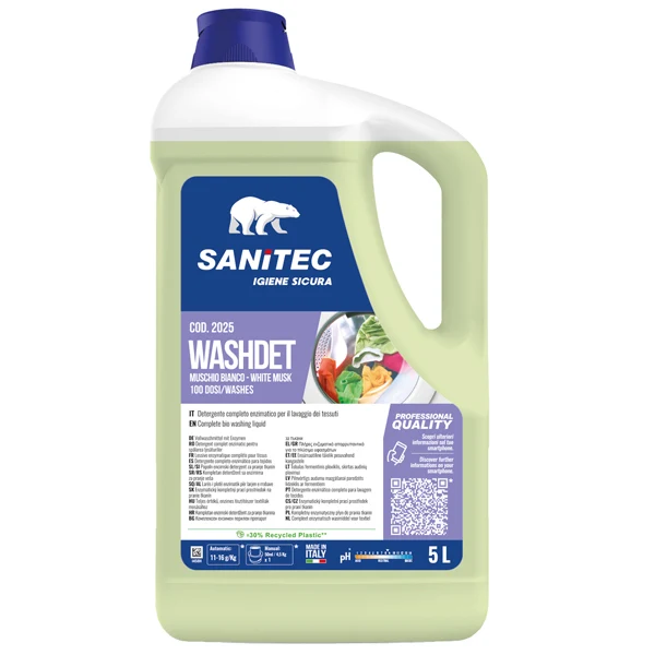 Sanitec - 2025 - Detersivo liquido Lavatrice Washdet Muschio Bianco- 5 L - Sanitec - 82768 - Conf. da 1 Pz.