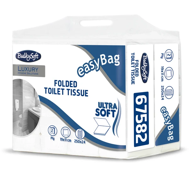 BulkySoft - 67582 - Carta igienica interfogliata EasyBag - 15,5 gr - strappo 11x19 cm - Bulkysoft - pacco da 250 strappi - 82497 - Conf. da 24 Pz.