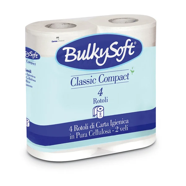 BulkySoft - 66440 - Carta igienica Classic - 2 veli - 16 gr - 10 cm x 52,5 mt - diametro 11,5 cm - 500 strappi - BulkySoft - pacco 4 rotoli - 82496 - Conf. da 1 Pz.