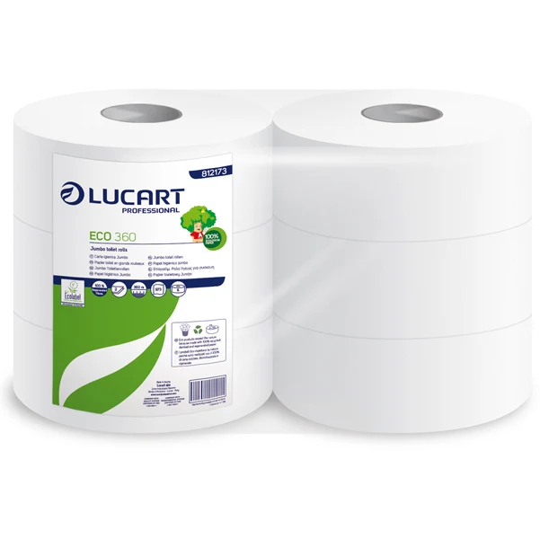 Lucart - 812173P - Carta igienica Eco Maxi Jumbo - 2 veli - 16,5 gr - 9,1 cm x 360 mt - diametro 25,5 cm - 360 mt - Lucart - 82491 - Conf. da 6 Pz.