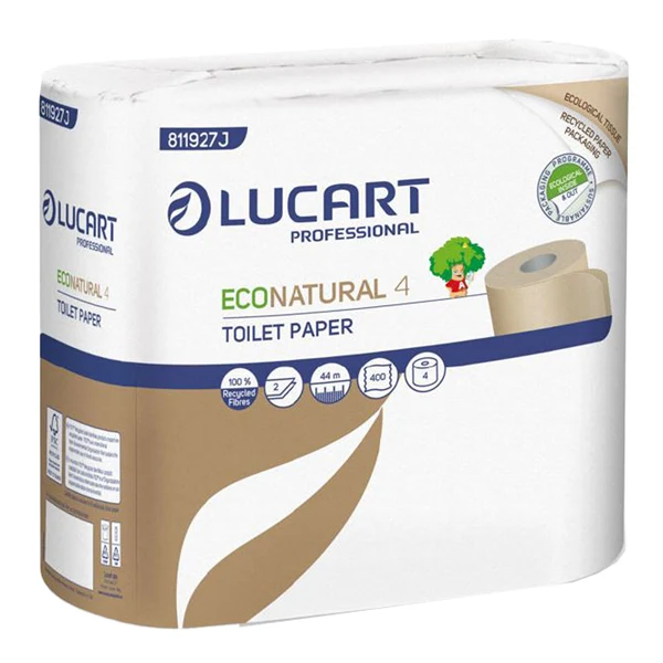 Lucart - 811927J - Carta igienica EcoNatural - 9,5 cm x 44 mt - diametro 12,5 cm - 15,5 gr - 400 strappi - Lucart - pacco 4 rotoli - 82488 - Conf. da 1 Pz.