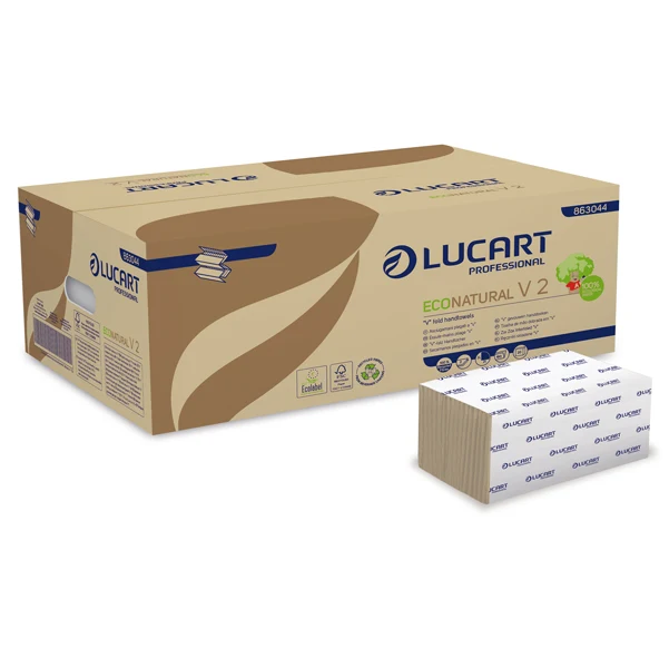 Lucart - 863044 - Asciugamani piegati a V EcoNatural - 2 veli - 19,5 gr - goffratura corda - 21 x 21 cm - avana - Lucart - conf. 190 pezzi - 82485 - Conf. da 20 Pz.