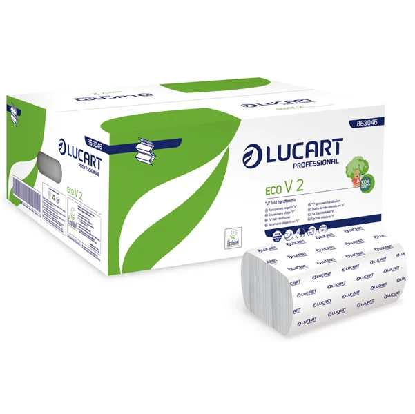Lucart - 863046 - Asciugamani piegati a V Eco - 2 veli - goffratura corda - 21 x 21 cm - 19,5 gr - bianco - Lucart - pacco 190 pezzi - 82480 - Conf. da 20 Pz.