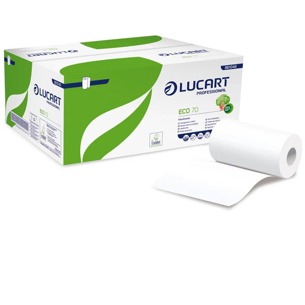 Lucart - 861048 - Asciugamani in rotolo Eco 70 - Mini - 228 mm x 70 mt - diametro 13 cm - 2 veli - 18,5 gr - 190 strapppi - goffratura micro+ - bianc o - Lucart - 82477 - Conf. da 12 Pz.