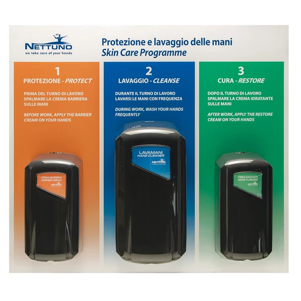 NETTUNO - 01070 - Pannello per protezione e lavaggio delle mani - con 3 dispenser - 67,4 x 60 x 1 cm - Nettuno - 98366 - Conf. da 1 Pz.