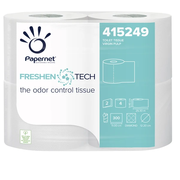 PAPERNET - 415249 - Carta igienica classica Freshen Tech - 2 veli - 300 strappi - diametro 12,2 cm - 9,5 cm x 33,3 mt - Papernet - pacco 4 rotoli - 86231 - Conf. da 1 Pz.