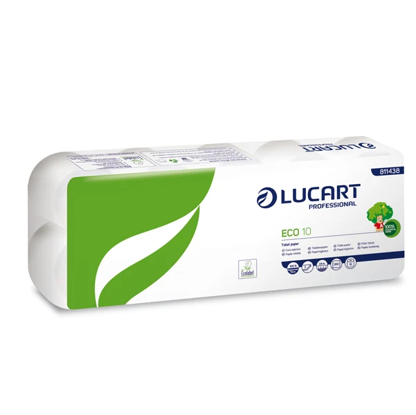 Lucart - 811438P - Carta igienica Eco - 200 strappi - 2 veli - 16,5 gr - diametro 11 cm - 9,8 cm x 24 mt - Lucart - pacco 10 rotoli - 82492 - Conf. da 1 Pz.