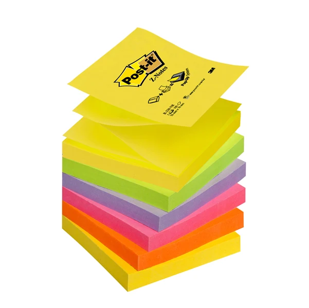 POST-IT - 7100396361 - Blocco Post-it Super Sticky Z Notes - R330-NR NEON - 76 x 76 mm - assortiti neon - 100 fogli - Post-it - 67425 - Conf. da 6 Pz.