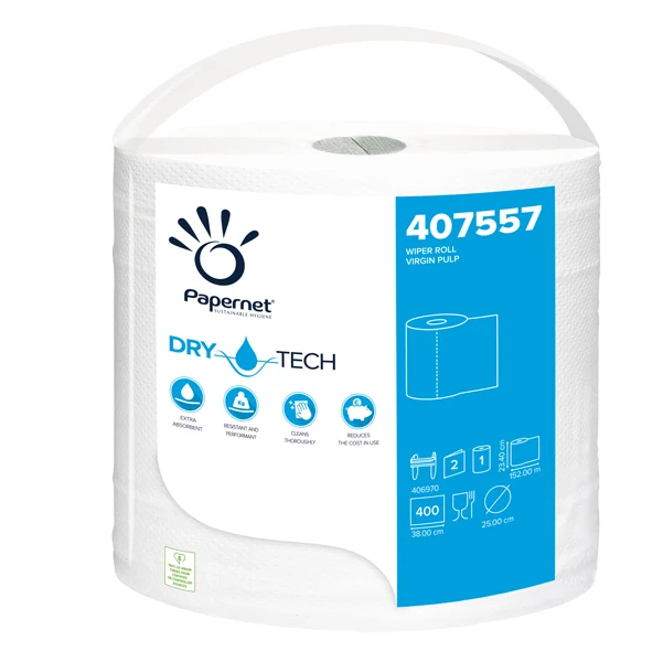 PAPERNET - 407557 - Bobina asciugatutto DryTech - 2 veli - diametro 25 cm - 23,4 cm x 152 mt - 400 strappi - finitura liscia - bianco - Papernet - 80147 - Conf. da 3 Pz.