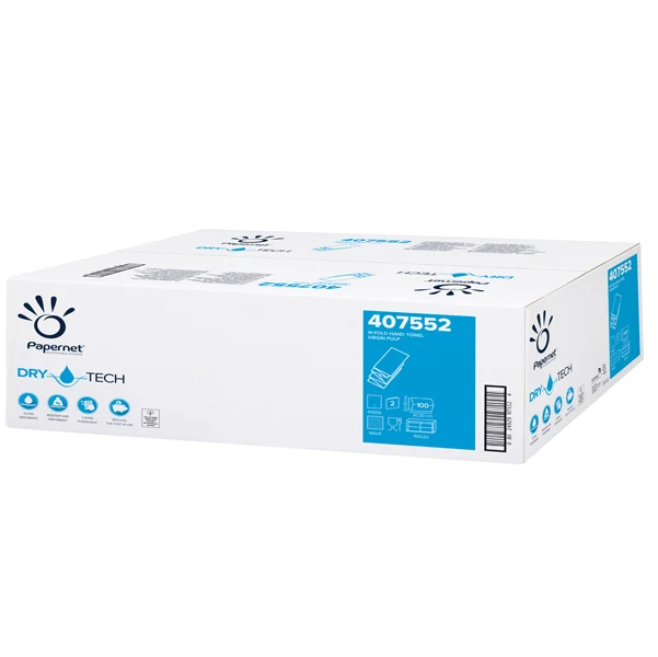 PAPERNET - 407552 - Asciugamani piegati a W Dry Tech - 2 veli - 18 gr - goffratura a onda - 20,3 x 32 cm - bianco - Papernet - conf. 100 pezzi - 79643 - Conf. da 20 Pz.