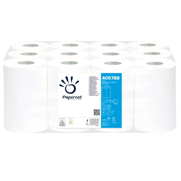 PAPERNET - 405788 - Asciugamani in rotolo Centrefeed - 215 mm x 69 mt - diametro 14,5 cm - 2 veli - 17 gr - 189 strappi - goffratura micro - bianco - Pa pernet - 76478 - Conf. da 12 Pz.