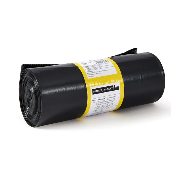 PerfettoFactory - 0358I - Sacchi per rifiuti Hercules - 90x120 cm - 150 L - 50 micron - nero - PerfettoFactory - rotolo da 10 sacchetti - 74183 - Conf. da 1 Pz.