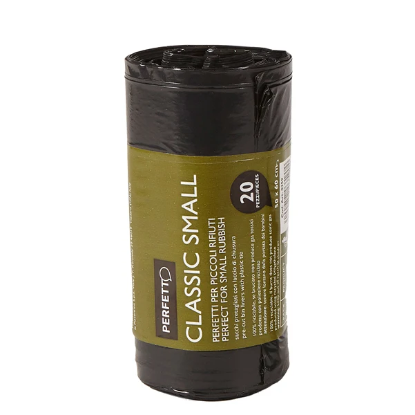 PERFETTO - 0359 - Sacchi per rifiuti Classic Small - 50x60 cm - 30 L - 10 micron - nero - Perfetto - rotolo da 20 sacchetti - 74178 - Conf. da 1 Pz.