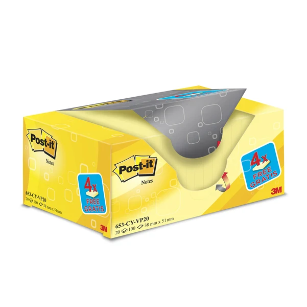 POST-IT - 7100172332 - Blocco foglietti Post-it - 653CY-VP20 - 38 x 51 mm - 72 gr - giallo Canary - Post-it - conf. 20 blocchi - 73087 - Conf. da 1 Pz.