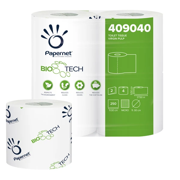 PAPERNET - 409040 - Carta igienica standard Bio Tech - 2 veli - 250 strappi - 15,5 gr - 9,5 cm x 27,5 mt - Papernet - pacco 4 rotoli - 67492 - Conf. da 1 Pz.
