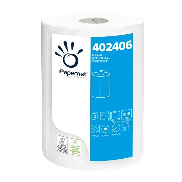 PAPERNET - 402406 - Rotolo asciugatutto - 2 veli - goffratura a onda - 23,4 cm x 68,9 mt - 309 strappi - bianco - Papernet - 67432 - Conf. da 1 Pz.
