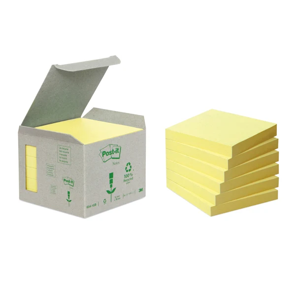 POST-IT - 7100172252 - Blocco Post-it Notes Green - 654-1B - 76 x 76 mm - giallo - 100 fogli - riciclabile 100% - Post-it - 64221 - Conf. da 6 Pz.