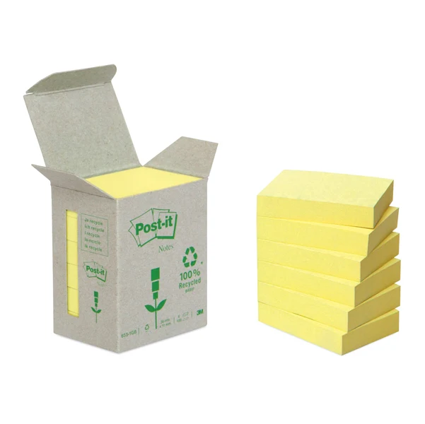POST-IT - 7100172254 - Blocco Post-it Notes Green - 653-1B - 38 x 51 mm - 100% riciclabile - giallo - 100 fogli - - Post-it - 64220 - Conf. da 6 Pz.