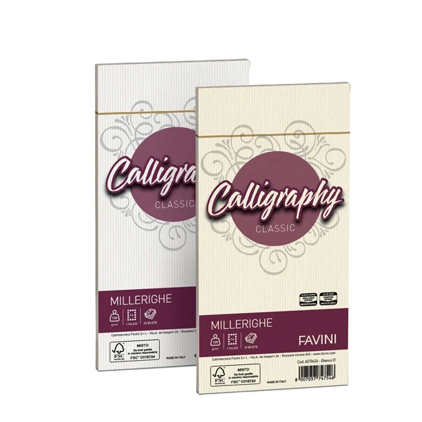 FAVINI - A57Q424 - Busta Calligraphy Millerighe - 110 x 220 mm - 100 gr - avorio 02 - Favini - conf. 25 pezzi - 61550 - Conf. da 1 Pz.