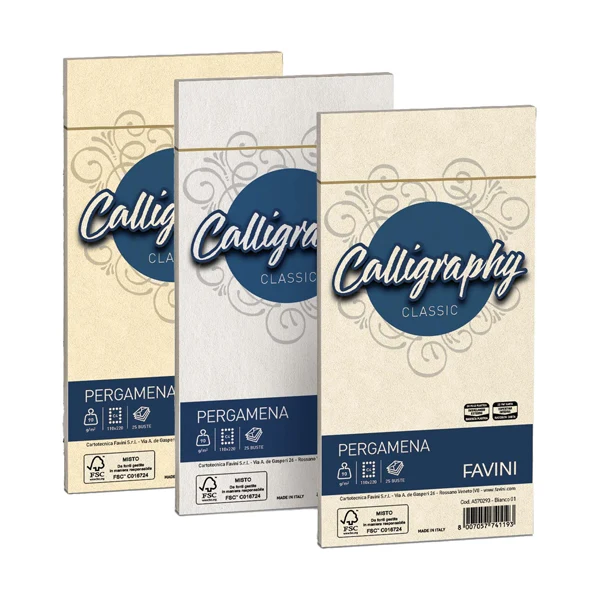FAVINI - A574203 - Busta Calligraphy Pergamena - 110 x 220 mm - 90 gr - perla 10 - Favini - conf. 25 pezzi - 61543 - Conf. da 1 Pz.