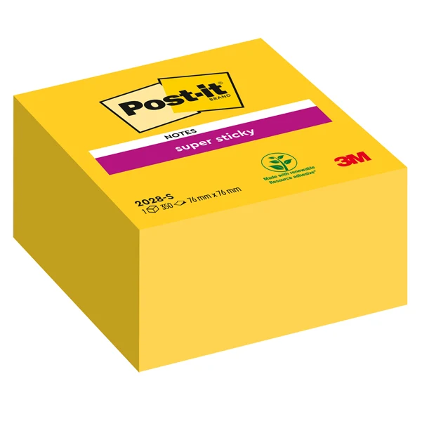 POST-IT - 7100265573 - Blocco foglietti Post-it Super Sticky - 2028-S - 76 x 76 mm - giallo oro - 350 fogli - Post-it - 47460 - Conf. da 1 Pz.