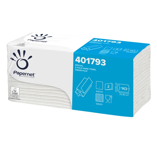 PAPERNET - 401793 - Asciugamani piegati a Z - 2 veli - 22 gr - goffratura a onda+ - 23,4 x2 3 cm - bianco - Papernet - conf. 143 pezzi - 47294 - Conf. da 20 Pz.