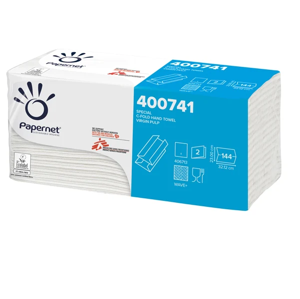 PAPERNET - 400741 - Asciugamani piegati a C - 23 x 32 cm - goffratura a onda+ - 19,5 gr - bianco - Papernet - conf. 144 pezzi - 47293 - Conf. da 20 Pz.
