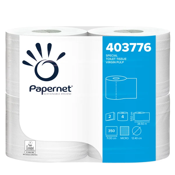 PAPERNET - 403776 - Carta igienica - 2 veli - 16,5 gr - diametro 12,4 cm - 9,5 cm x 38,5 mt - 350 strappi - Papernet - pacco 4 rotoli - 51785 - Conf. da 1 Pz.